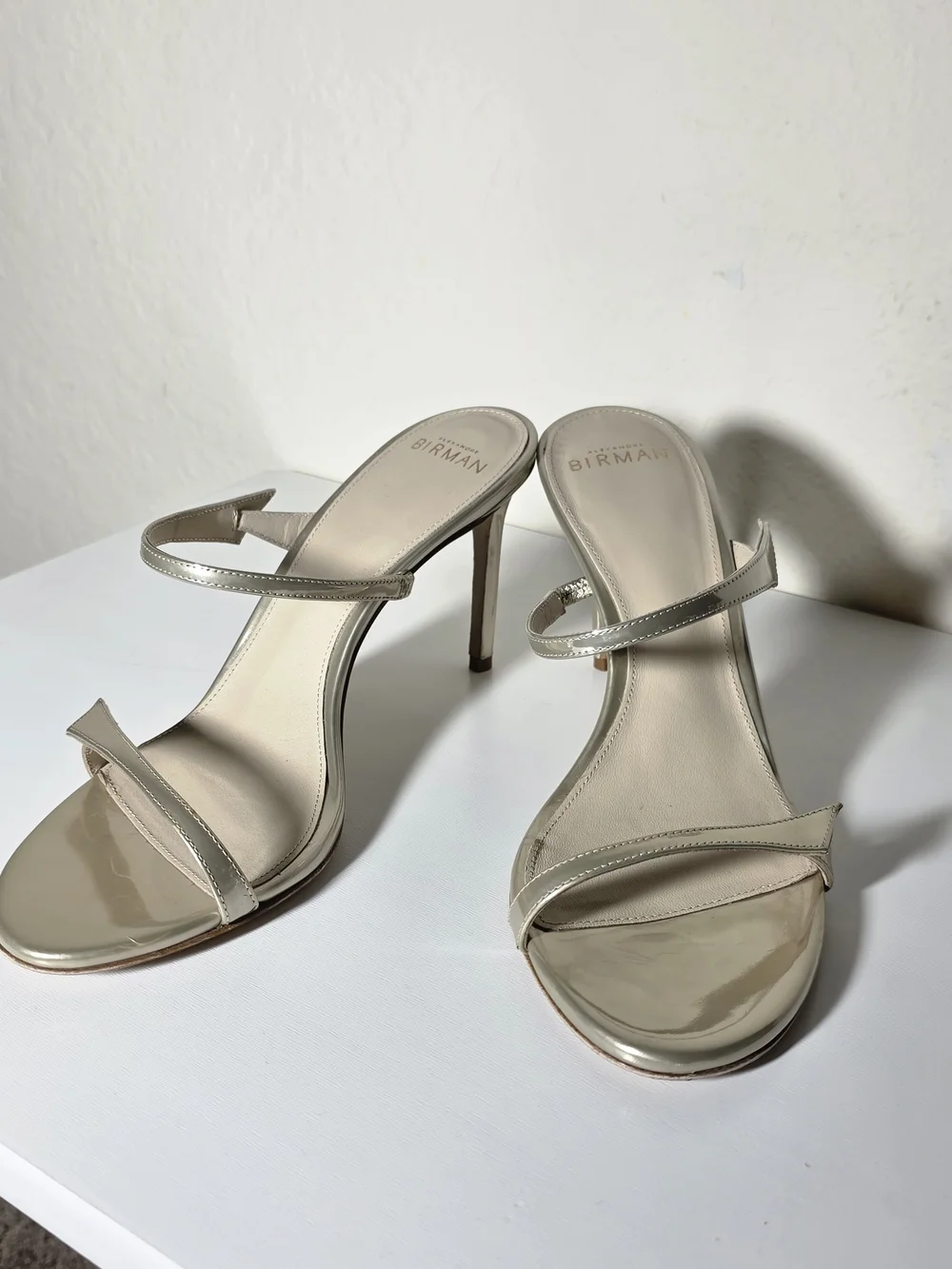 Alexandre Birman 85mm Tita Metallic Leather Mule Sandals Size 38